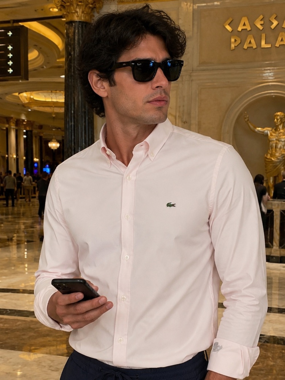 Lacoste Men's Pale Pink Long-Sleeve Button-Up Shirt | Size: Medium (US) NWOT